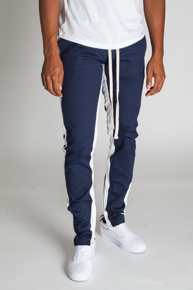 Striped Track Pants with Ankled Zippers (Cobalt/White Stripes) – KDNK