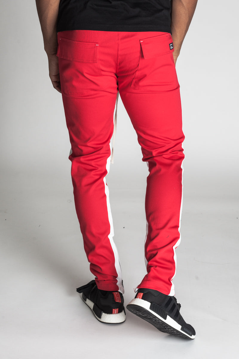 Striped Track Pants with Ankled Zippers (Red/White Stripes) – KDNK