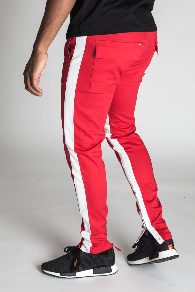 Striped Track Pants with Ankled Zippers (Red/White Stripes) – KDNK