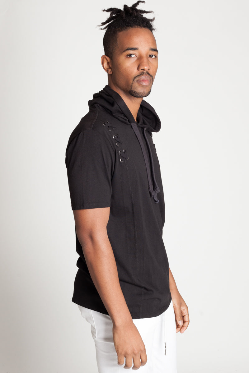 SHORT SLEEVE HOODIE WITH EYELETS