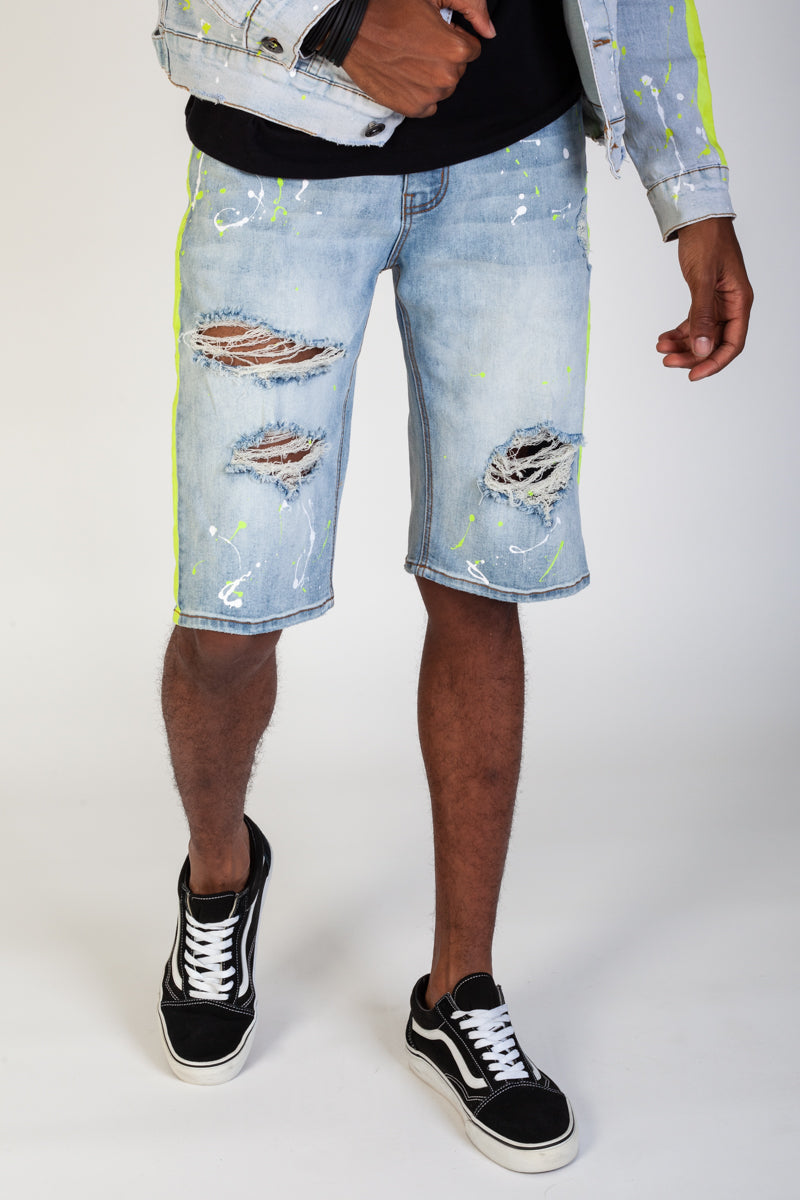 PAINT STRIPED SHORTS WITH PAINT SPLATTER