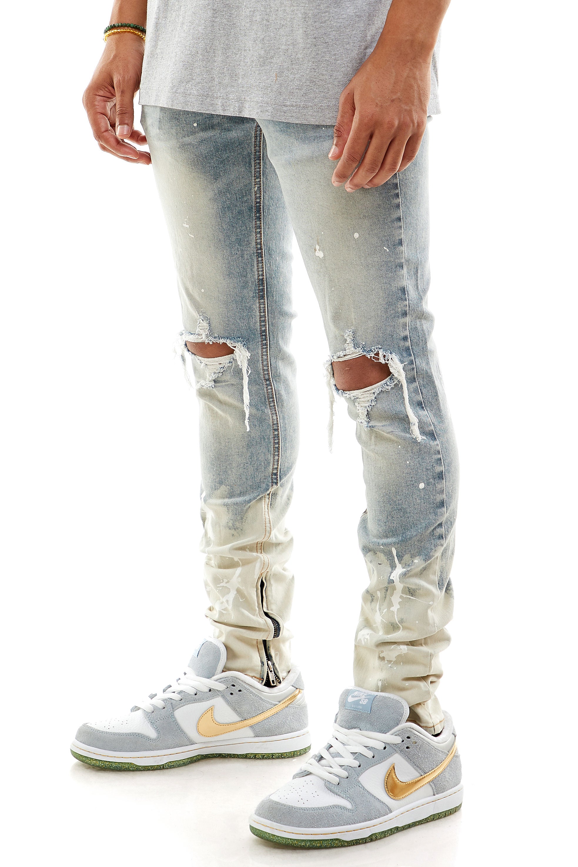 PAINTER'S DISTRESSED ANKLE ZIP JEANS