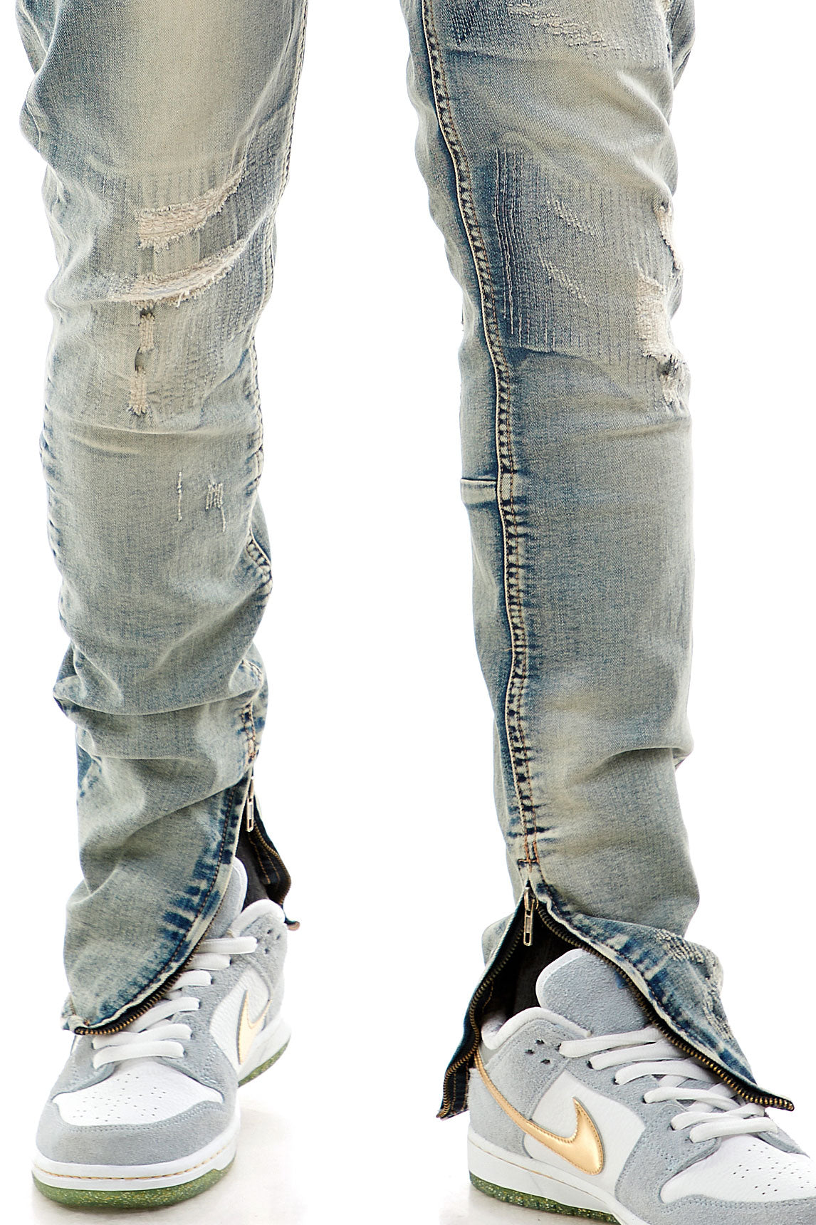 ALL-OVER STITCH ANKLE ZIP JEANS