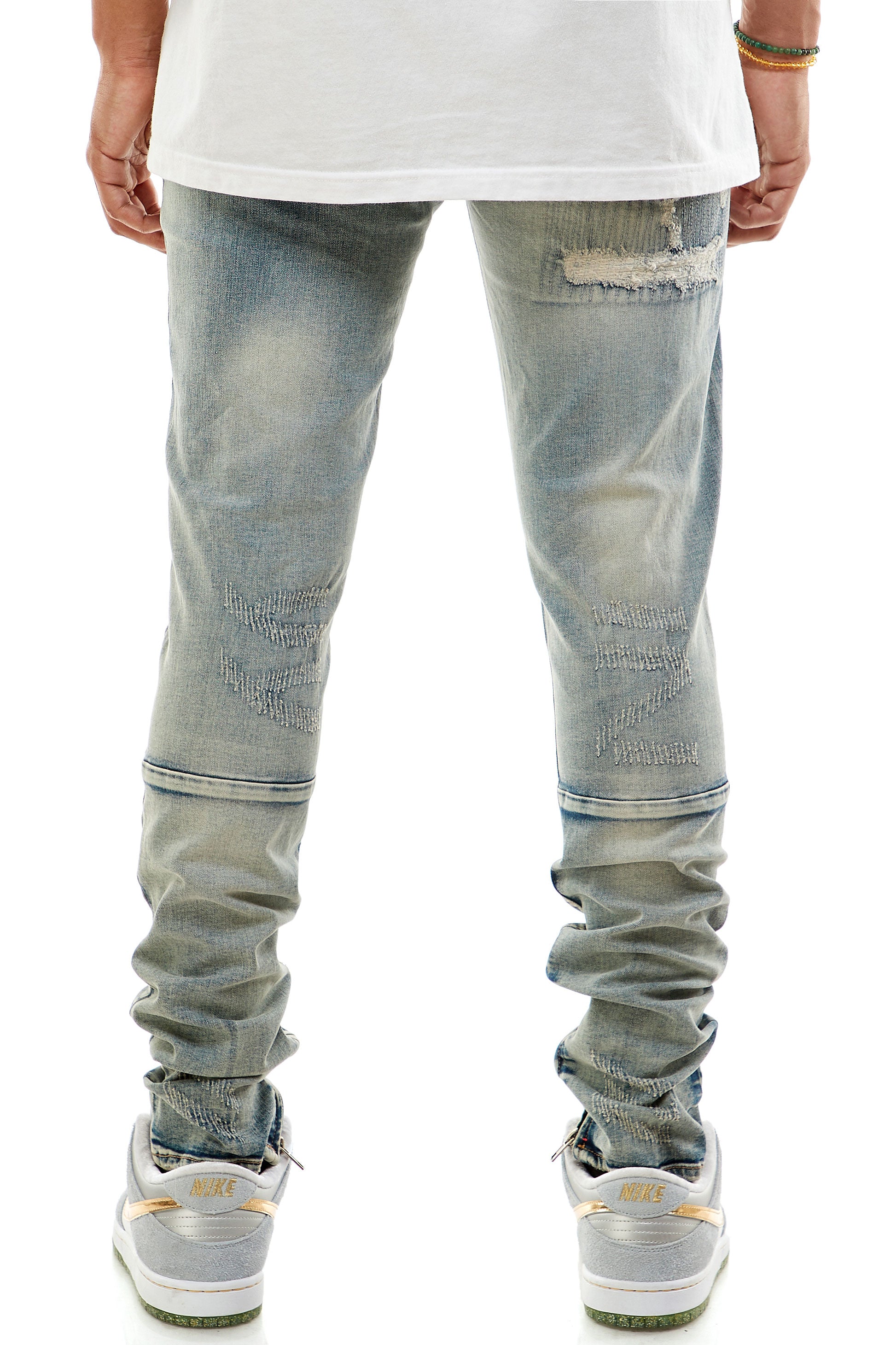 ALL-OVER STITCH ANKLE ZIP JEANS