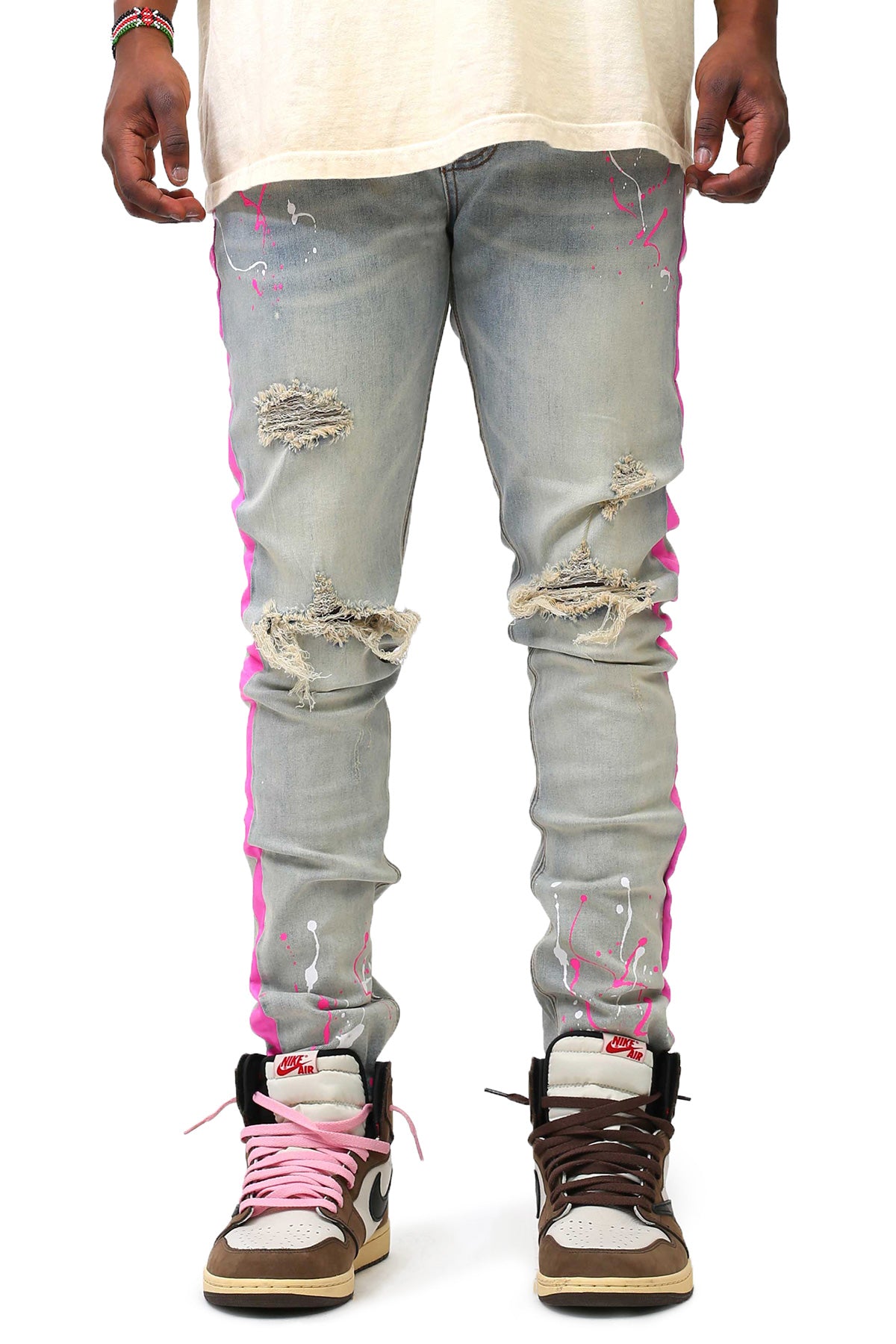 PAINT STRIPED JEANS WITH PAINT SPLATTER