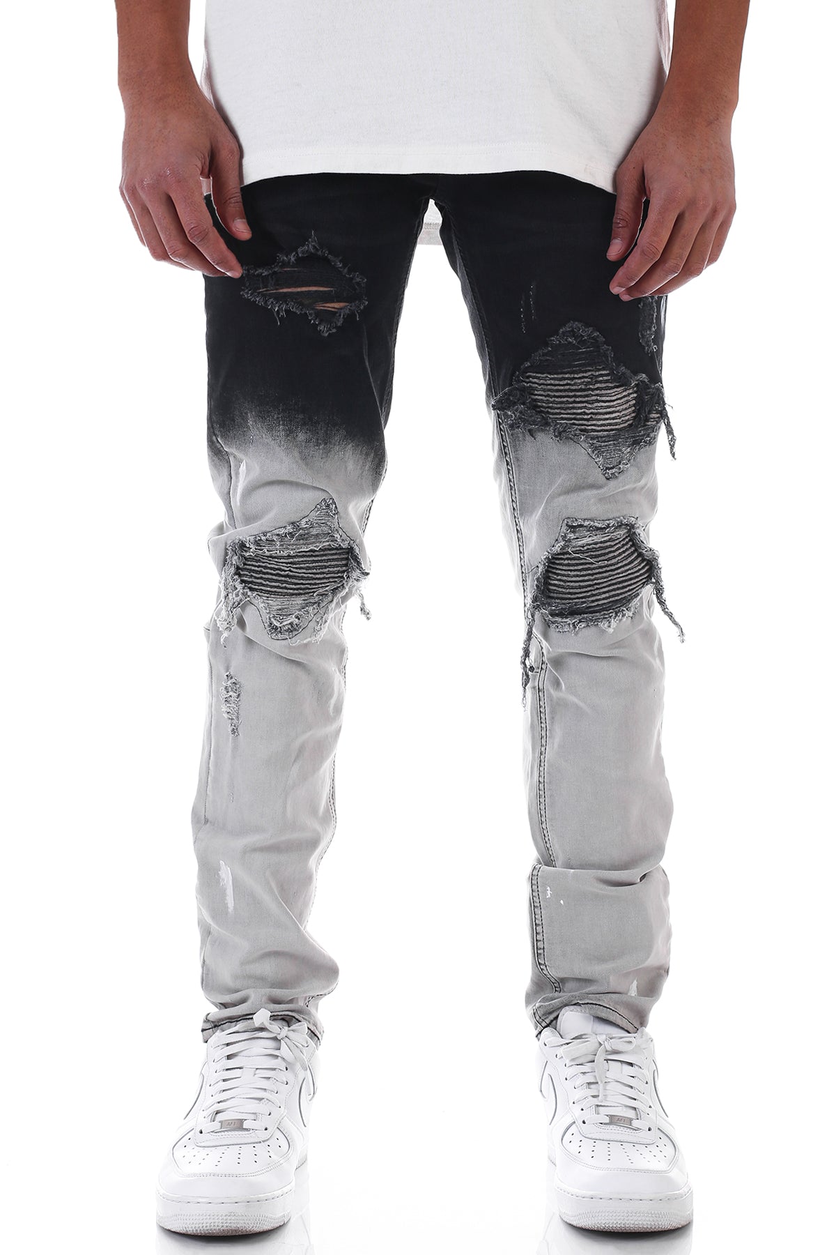 PINTUCK PATCHED JEANS