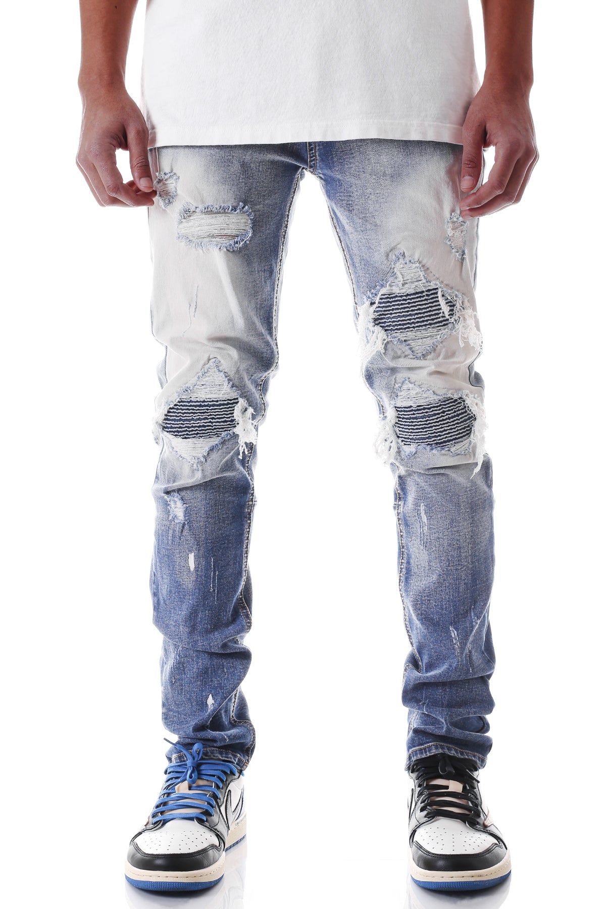 PINTUCK PATCHED JEANS