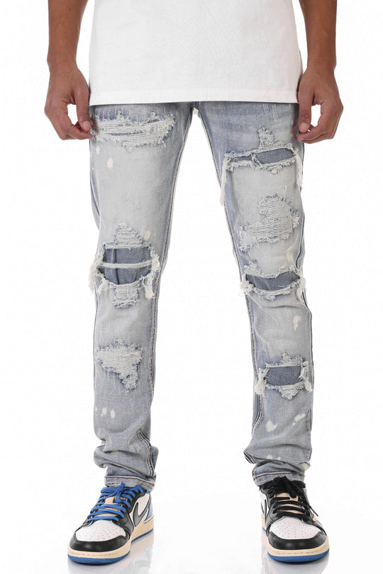 Neo Blue Denim Fade Black Skinny Jeans 98% Cotton 2% Spandex