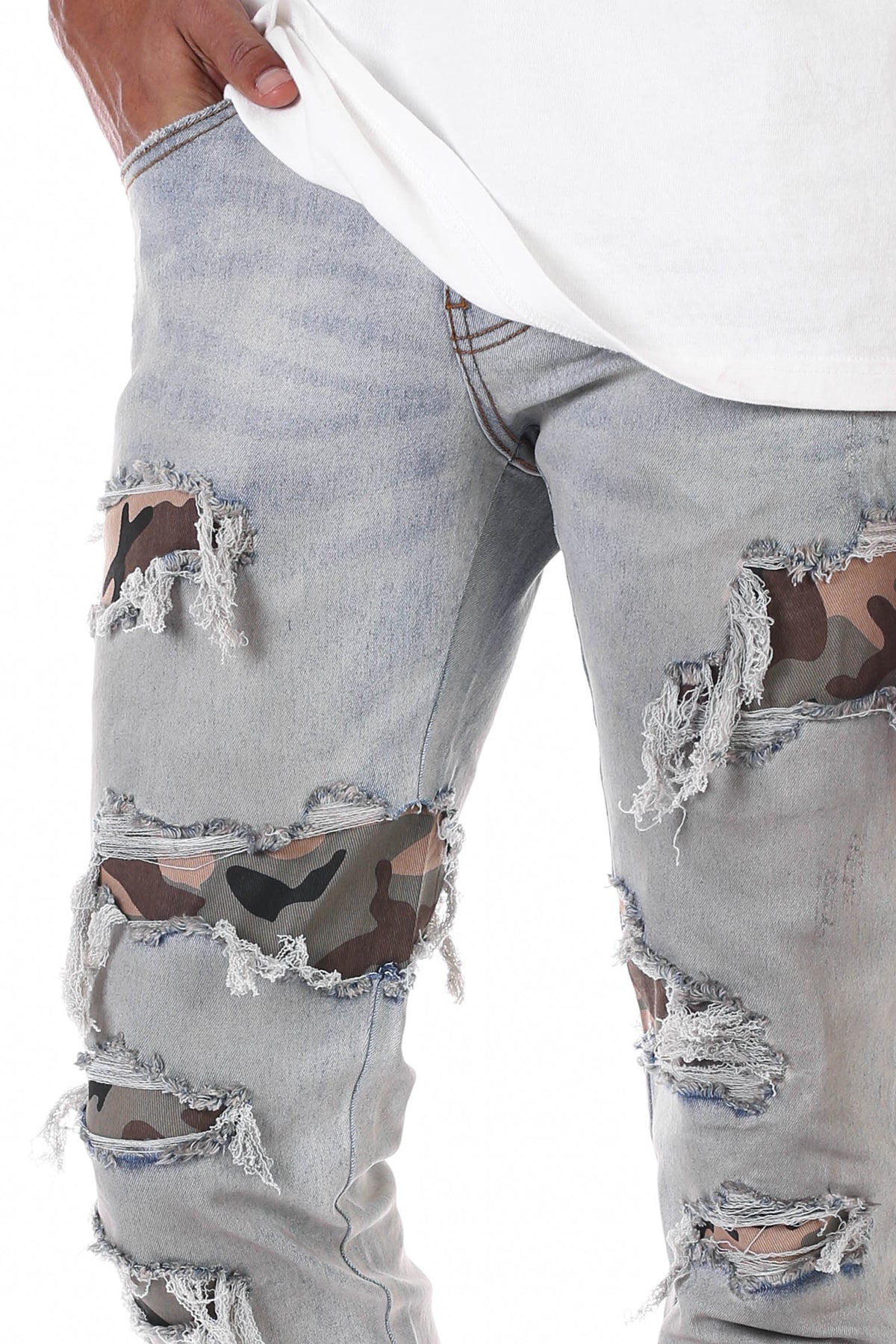 STACKED CAMO PATCH JEANS