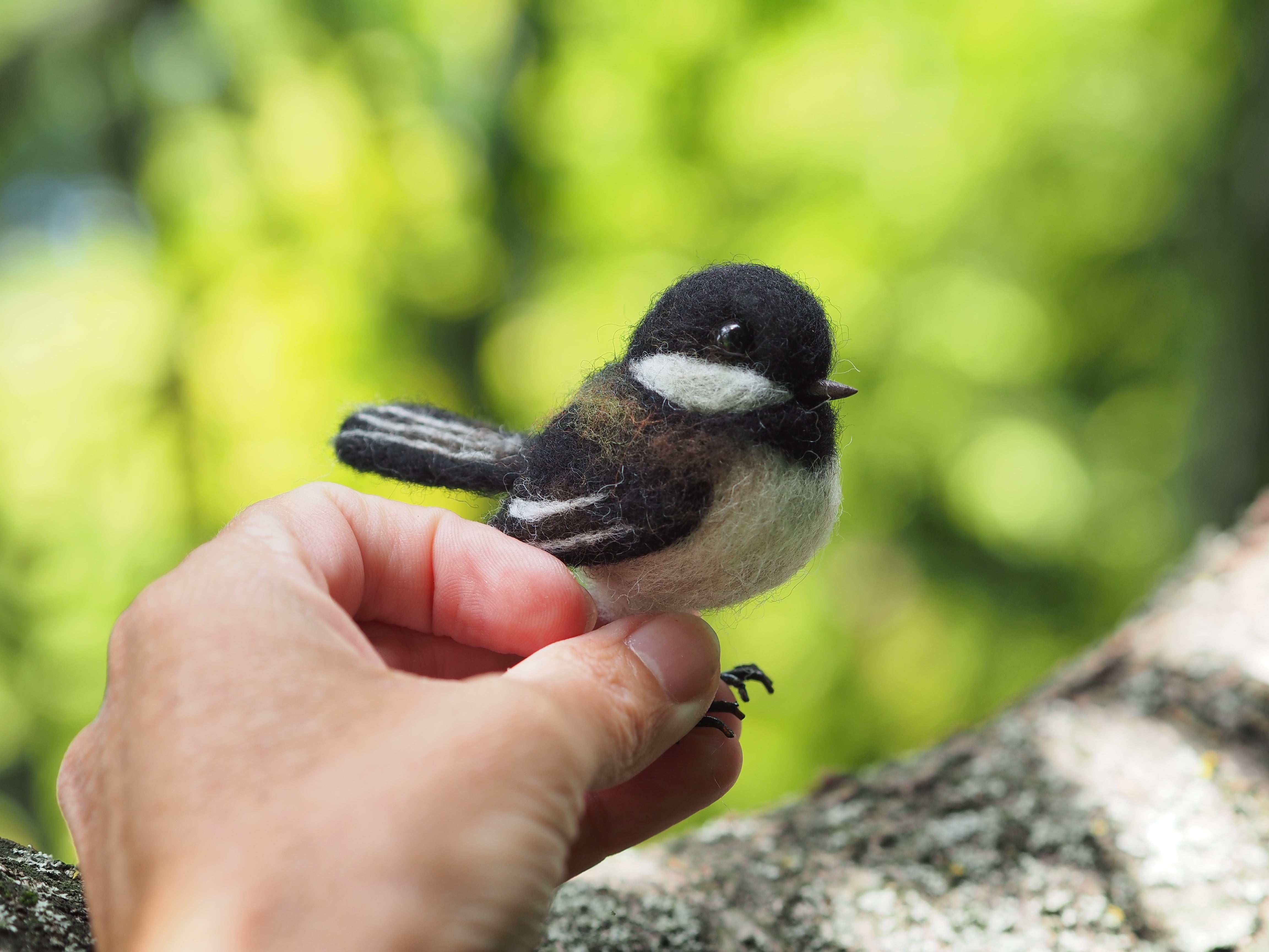 Needle felt miniature realistic Chickadee, Felted bird - Melkada