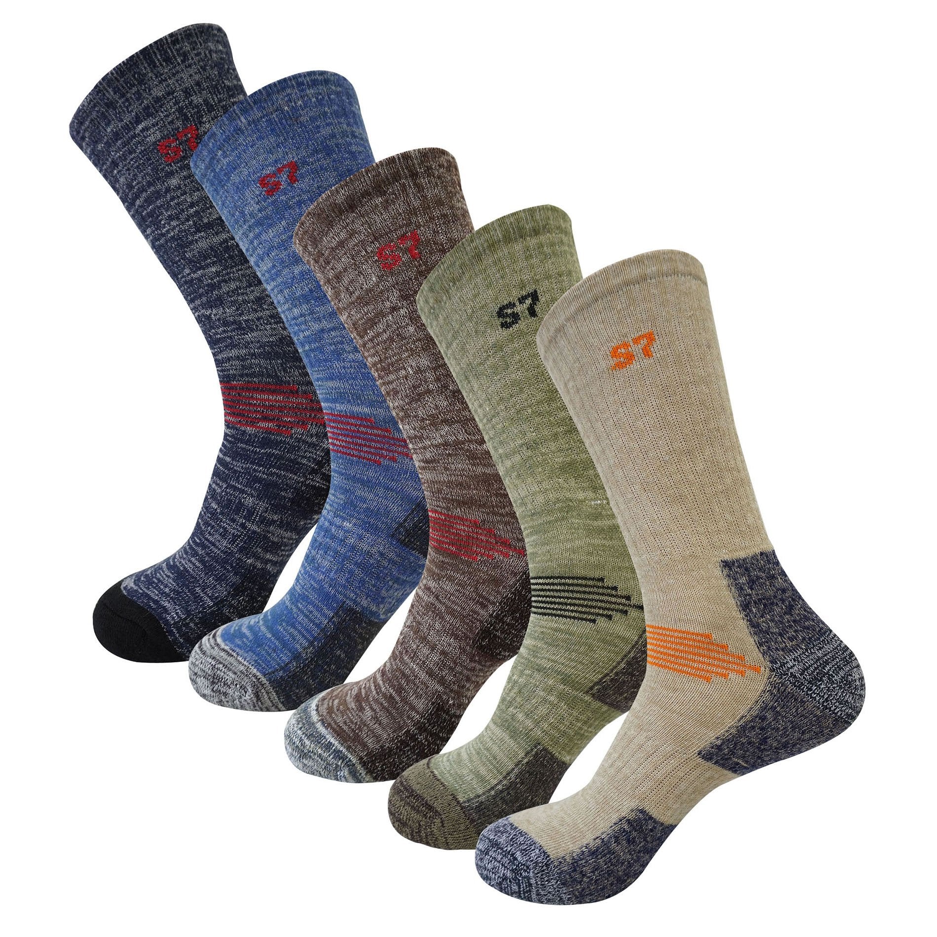 5Pack Men's Multi Performance Cushion Hiking/Outdoor Crew Socks Year R ...