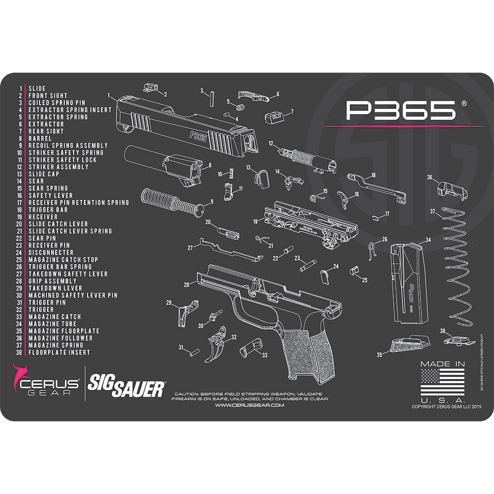 SIG SAUER® P365 Cleaning Mat with Parts Diagram Cerus Gear