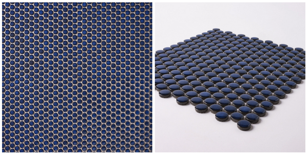 Simple Navy Blue Penny Round Ceramic Mosaic Tile