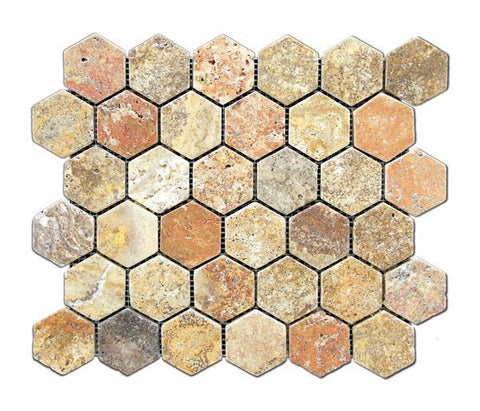 Scabos Travertine Hexagon Tumbled Mosaic Tile