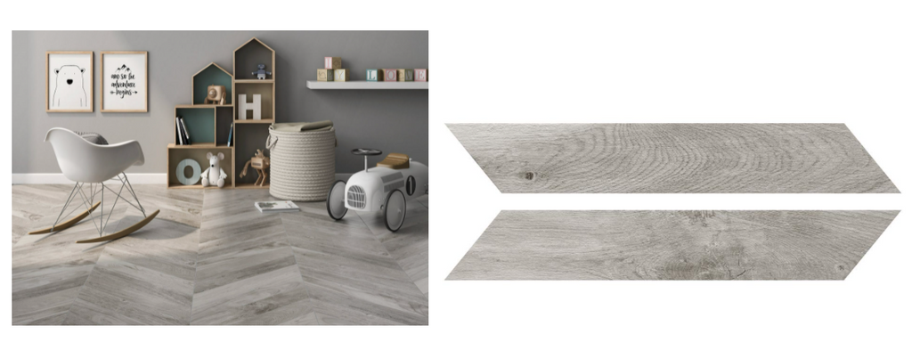 Tahoe Gray Chevron Wood Look Porcelain Tile