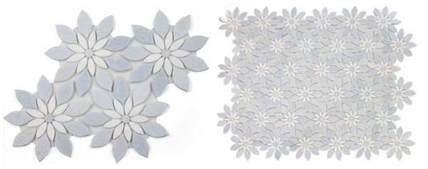 Thassos White and Azul Celeste Daisy Flowers Mosaic