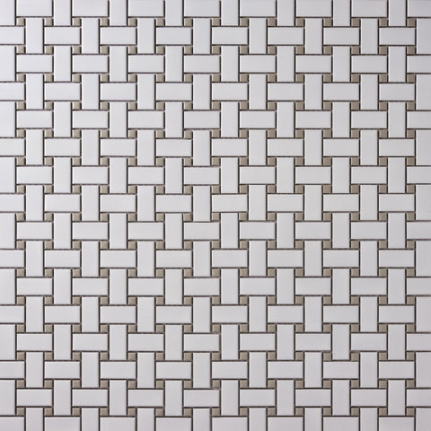 Simple White and Gray Basketweave Ceramic Matte Mosaic