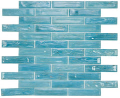 Hot Long Clear Blue Glass Linear Brick Mosaic