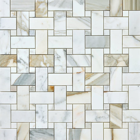 Calacatta Gold Large Basketweave Marble Mosaic