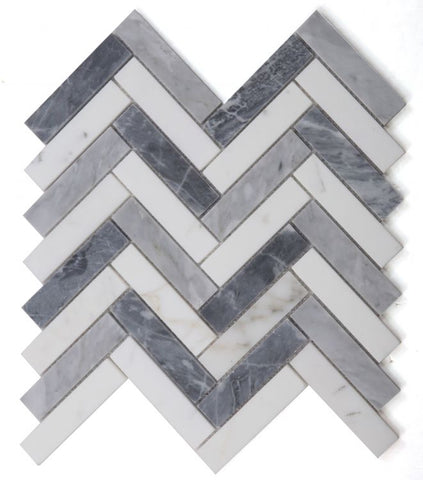 Carrara White Bardiglio 1x4 Herringbone Mosaic