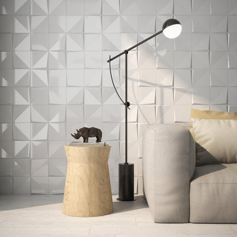 Wall with 3D square ceramic wall tiles