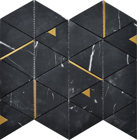 Nero Marquina & Gold Brass Triangle Marble Mosaic
