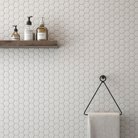 Simple White 2” Hexagon Ceramic Mosaic Matte