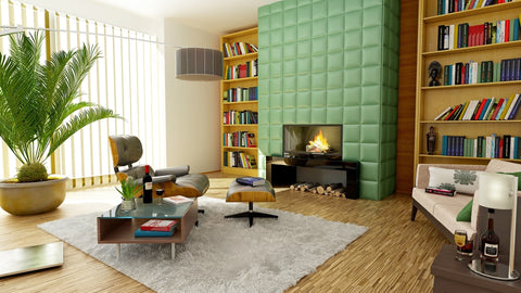 Fireplace with green 3D tile