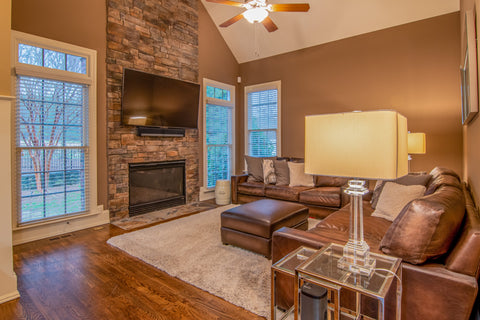 Rustic stone fireplace