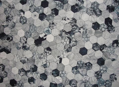 Black/gray hexagon mosaic tile