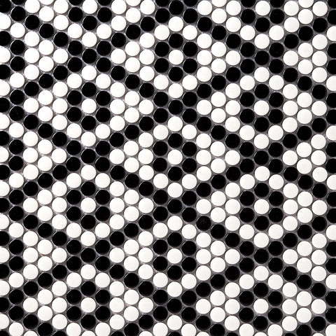 Simple Black and White Penny Round Ceramic Mosaic