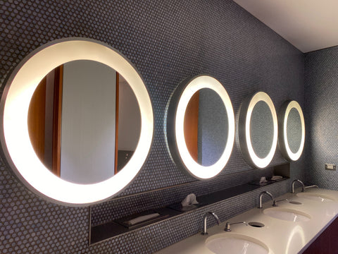 Bathroom with penny tile backsplash