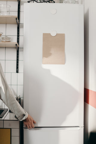 Fridge with tile magnets