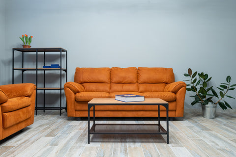 Room with orange couches