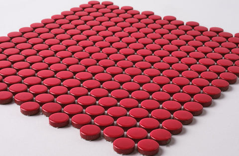 Simple Red Penny Round Ceramic Mosaic Tile