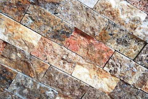 Scabos Travertine 2x4 Split-Faced Mosaic Tile