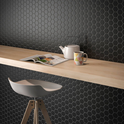 Black Hexagon Mosaic Tile