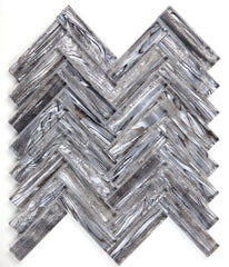 Silver Shell Glass Herringbone Mosaic