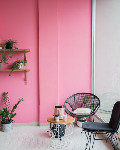 Pink painted feature wall