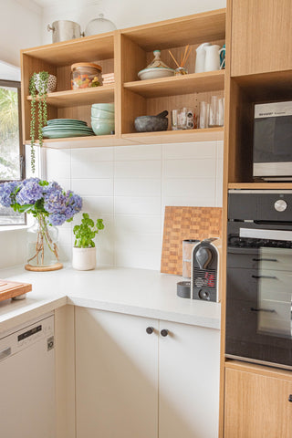 Kitchen with white subway tile backsplash