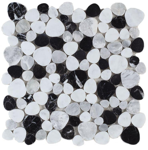 Aphrodite Carrara White and Black Marble Pebble Mosaic  