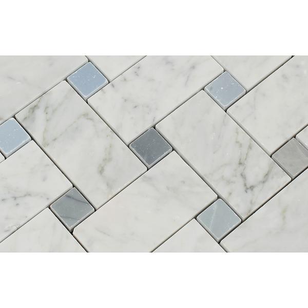 White Large Basketweave with Blue Gray Marble Polished/Honed Tilezz