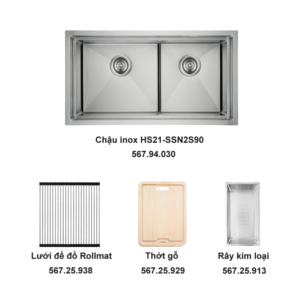 Trọn bộ chậu inox Häfele HS21-SSN2S90 và phụ kiện