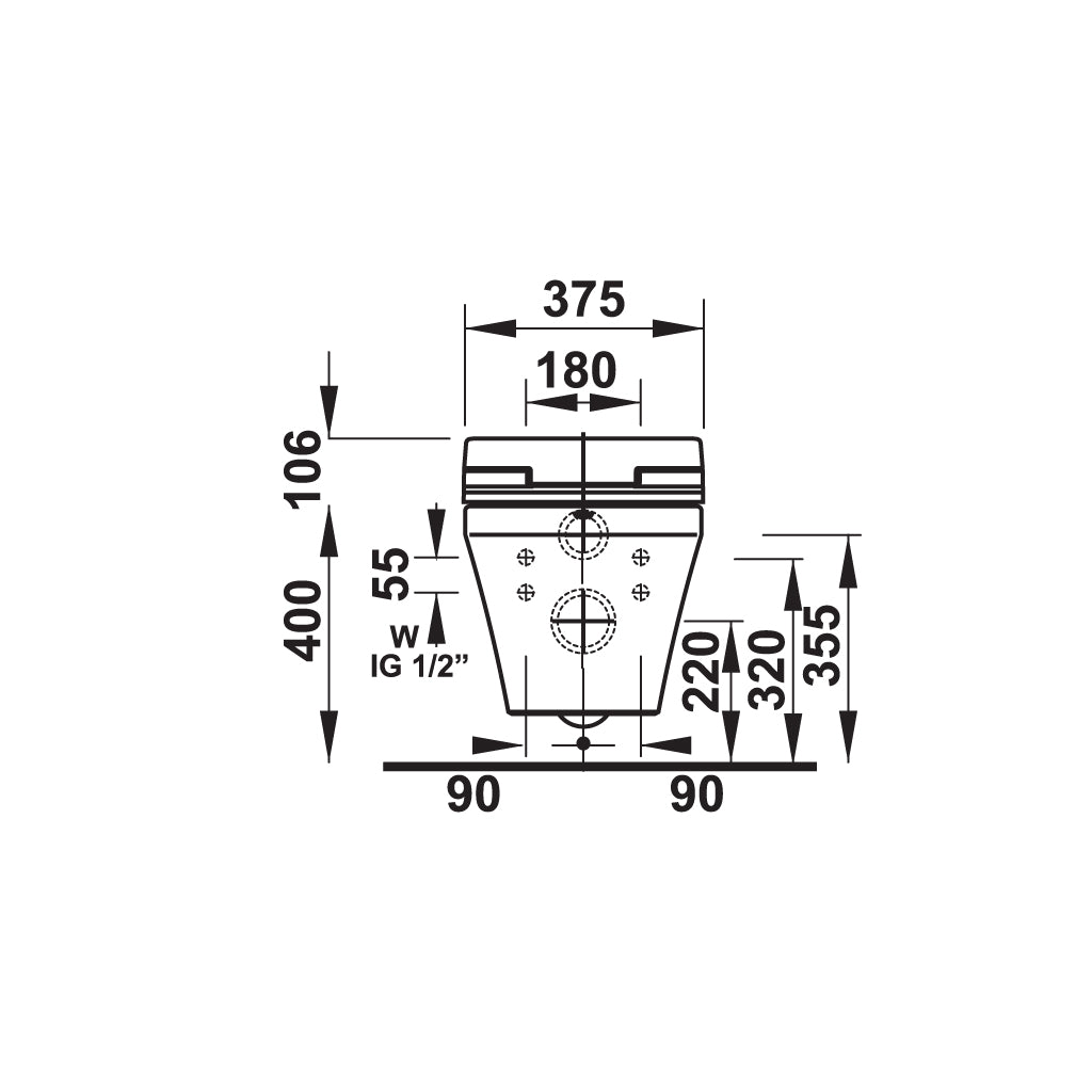 bản vẽ kỹ thuật Bồn cầu treo tường Durastyle với nắp Sensowash