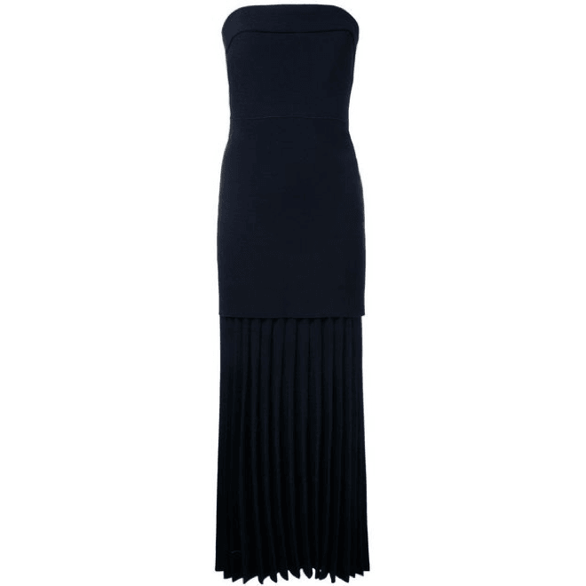 linear crepe pleat strapless dress