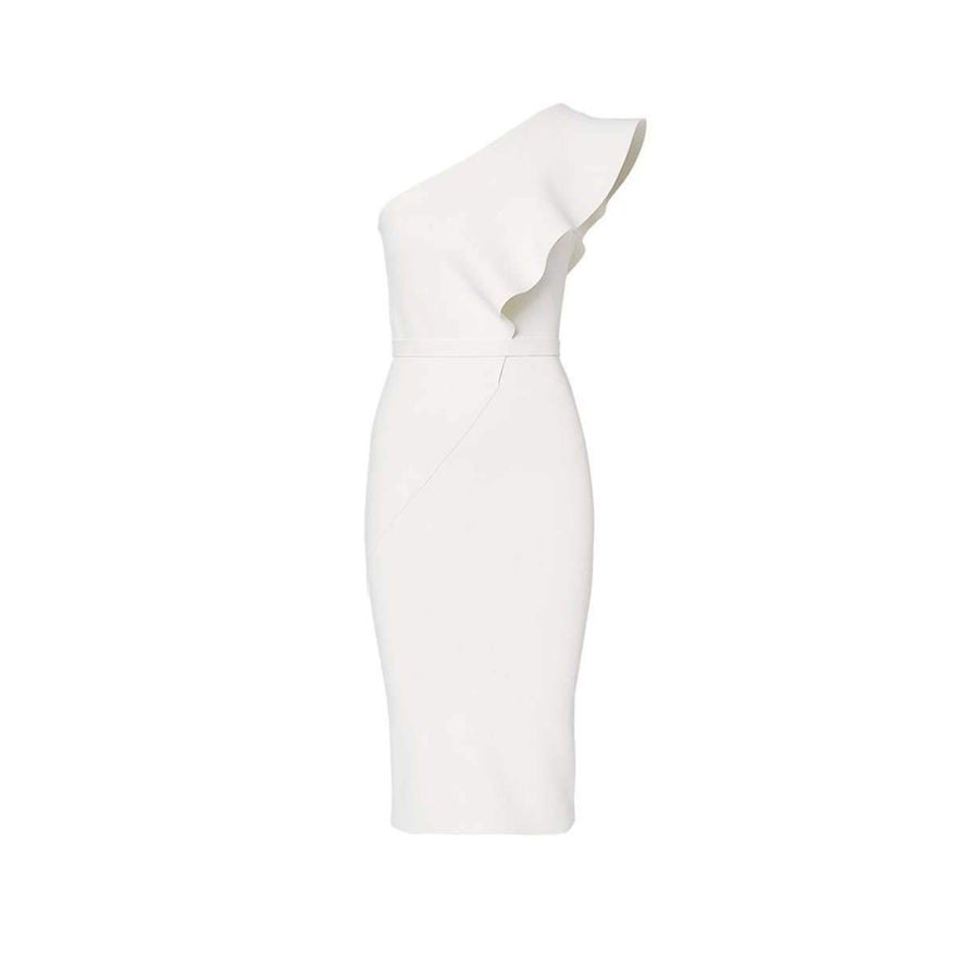 Scanlan Theodore - Crepe Knit Ruffle Dress Cream | All The Dresses