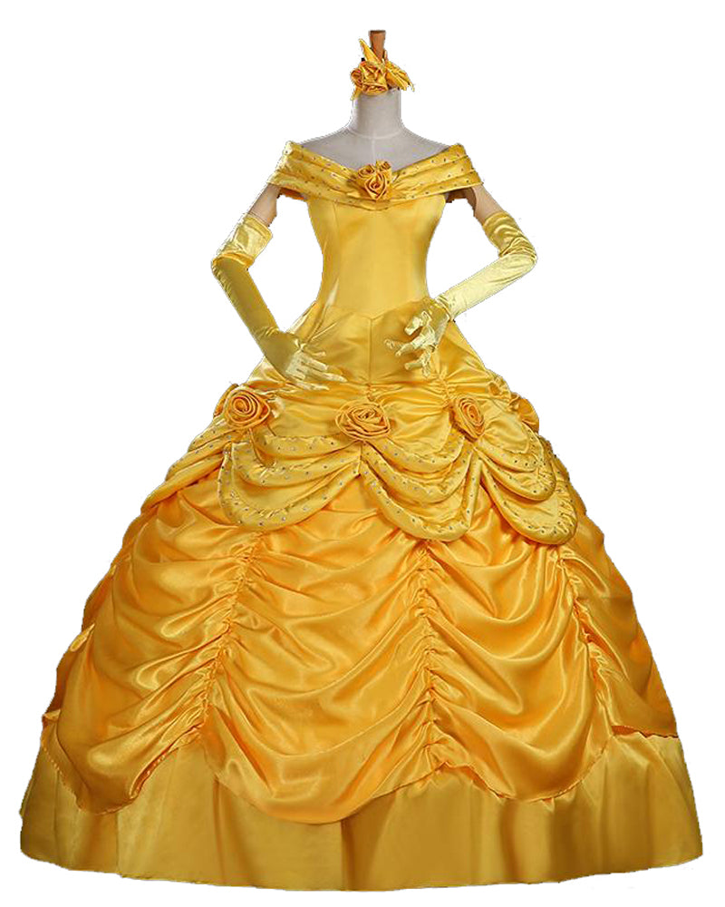 Adult Princess Belle Costume Beauty And The Beast Cosplay Yellow Dress ...