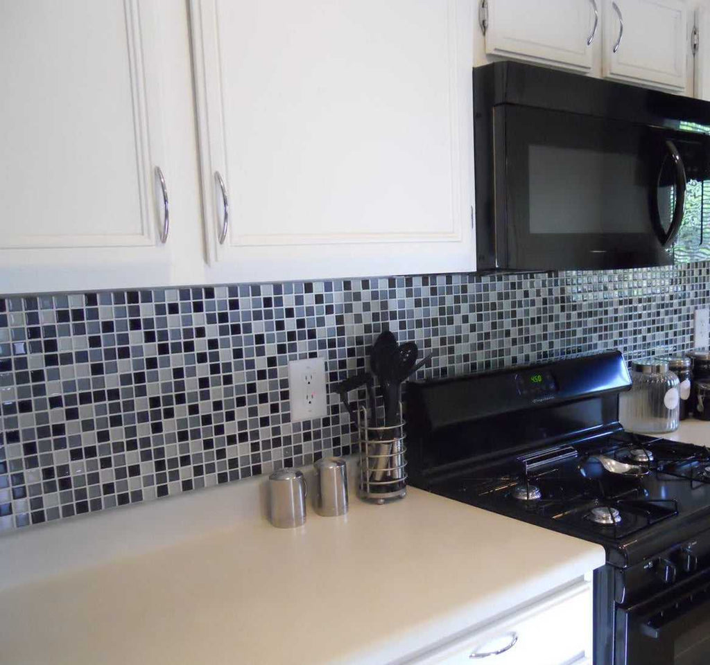 Black Blue Grey White Mosaic Tiles | Kitchen Splashback tiles | Grand Taps