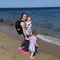 mum with toddler and baby wearing adventure nappy backpack