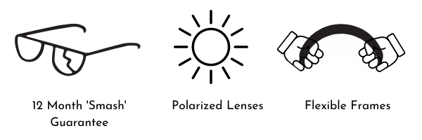 12 month guarantee polarized lenses flexible frames